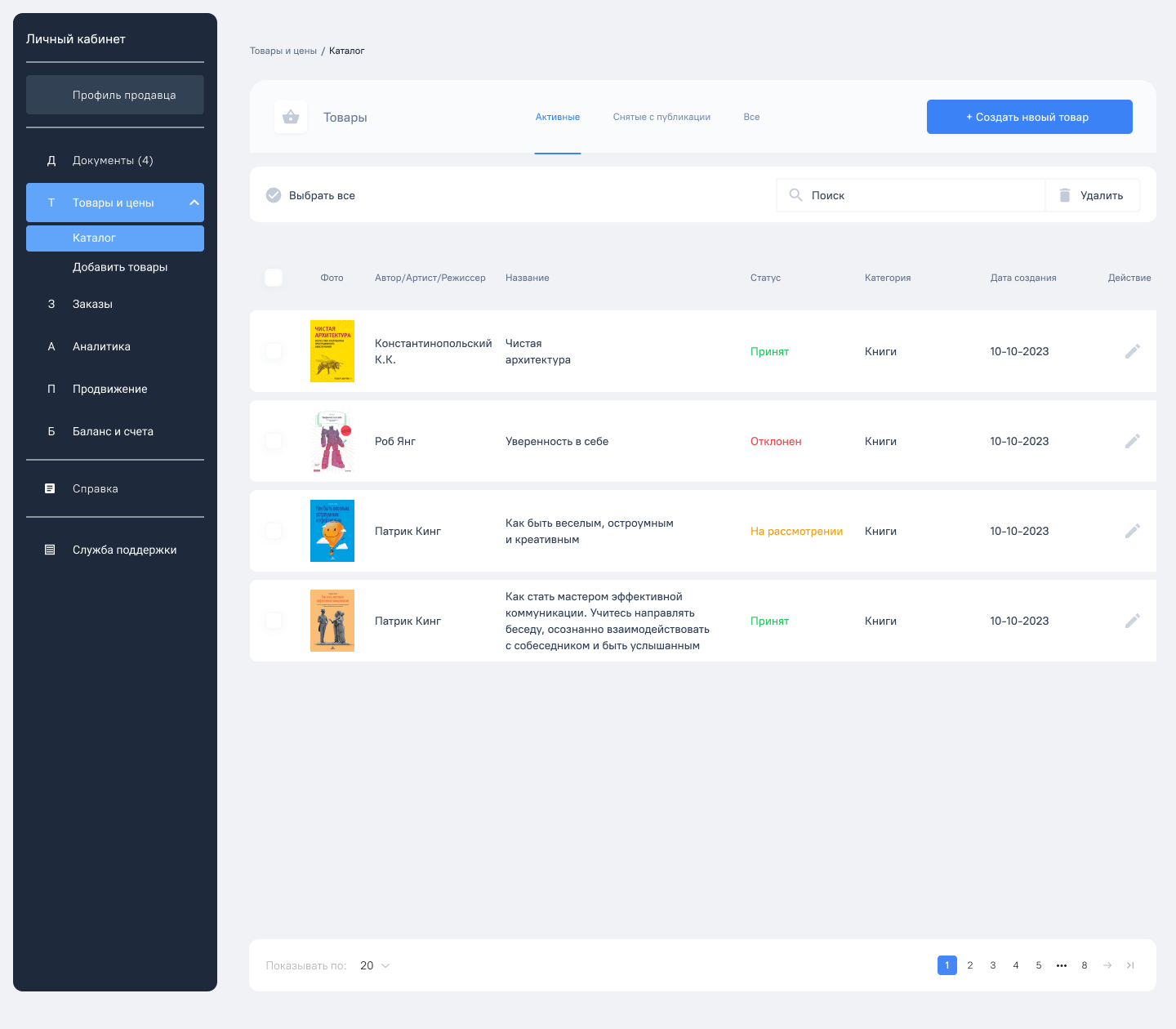 Админ панель — Библиотека, Каталог