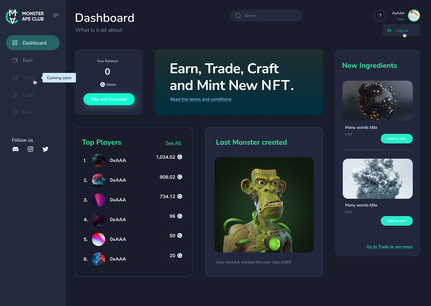 Главная страница Monster Ape Club